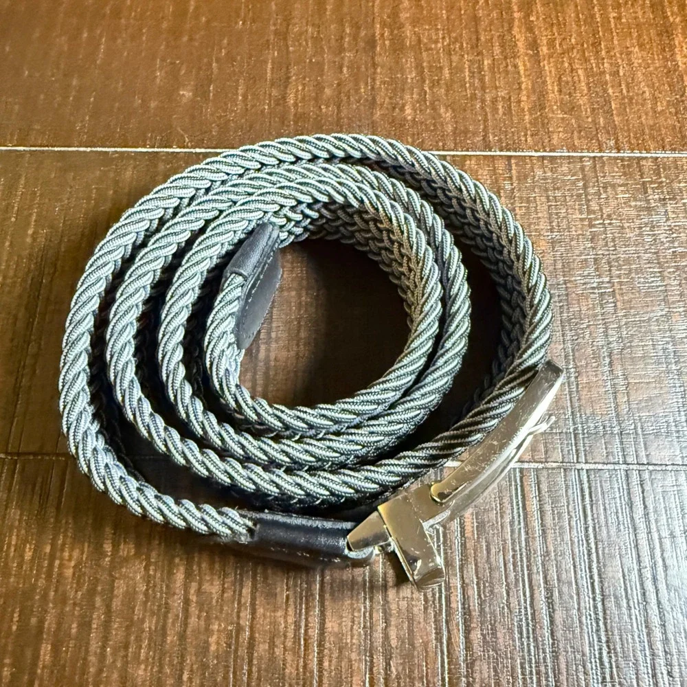 Tommy Bahama Braided Belt Mens S/M Gray Woven Leather Trim Casual Stretch